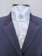 Load image into Gallery viewer, ERA EURO LYNDAL STOCK TIE - White 100% cotton with sapphire & clear Swarovski crystal elements