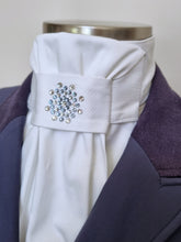 Load image into Gallery viewer, ERA EURO LYNDAL STOCK TIE - White 100% cotton with sapphire & clear Swarovski crystal elements