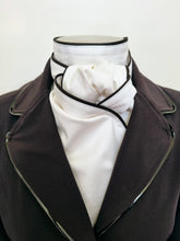 Load image into Gallery viewer, ERA MARY Self-Tie Stock Tie - White Cotton with Black Piping "Traditional Tie Your Own"  with or without brooch