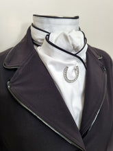 Load image into Gallery viewer, ERA MARY Self-Tie Stock Tie - White Cotton with Black Piping "Traditional Tie Your Own"  with or without brooch