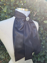 Load image into Gallery viewer, ERA Elle Stock Tie - Black Satin with Soft Ties and Diamond Brocade insert & brooch