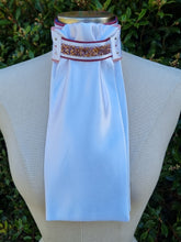 Load image into Gallery viewer, ERA Euro Lyndal Regal Stock Tie - White Satin with Burgundy, Pink & Rose Gold