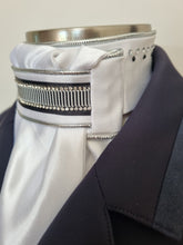 Load image into Gallery viewer, ERA Euro Lyndal Regal Pre-tied Satin Stock Tie - Black & Silver Detail