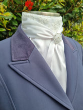 Load image into Gallery viewer, ERA ELLE Pre-tied Stock Tie - White satin Soft Ties with Embroidered Lace Centre and silver brooch