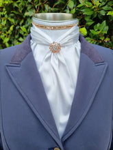 Load image into Gallery viewer, ERA Elle Stock Tie - Soft Ties with Rose Gold crystal trim, piping and Brooch