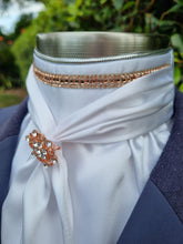 Load image into Gallery viewer, ERA Elle Stock Tie - Soft Ties with Rose Gold crystal trim, piping and Brooch