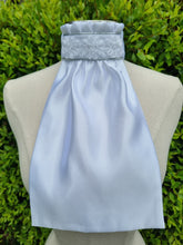 Load image into Gallery viewer, ERA Euro Kara Pre-tied Stock Tie - White satin with silver piping & Rosette trim