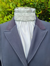 Load image into Gallery viewer, ERA Euro Kara Pre-tied Stock Tie - White satin with silver piping & Rosette trim