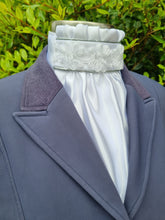 Load image into Gallery viewer, ERA Euro Kara Pre-tied Stock Tie - White satin with silver piping & Rosette trim