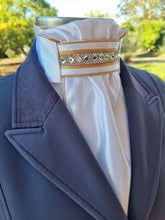 Load image into Gallery viewer, ERA Euro Lyndal Regal Stock tie - White Satin with Gold & diamond crystal trim