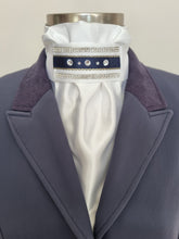 Load image into Gallery viewer, ERA Euro Lyndal Regal Stock Tie - White Satin with navy or Black ribbon and crystal trim