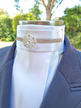 Load image into Gallery viewer, ERA EURO KARA Stock Tie - White pleated satin with crystal trim and brooch