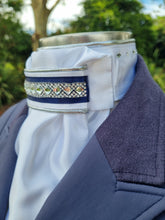 Load image into Gallery viewer, ERA Euro Lyndal Regal White Satin with Crystal & Navy Trim