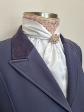 Load image into Gallery viewer, ERA Elle Pre-tied White Satin Stock Tie Plastron - Dusky Rose Lace & Brooch - 3 options