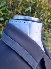 Load image into Gallery viewer, ERA Euro Katharina Pre-tied Stock Tie Plastron - Simone Pearce inspired - White Satin with navy piping & Swarovski Crystals