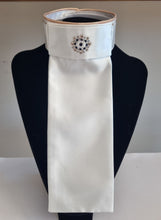Load image into Gallery viewer, ERA Euro Katharina Pre-tied Stock Tie Plastron - White with rose gold piping & Swarovski Crystals