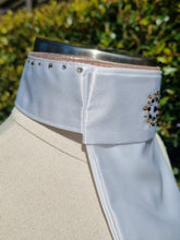 Load image into Gallery viewer, ERA Euro Katharina Pre-tied Stock Tie Plastron - White with rose gold piping & Swarovski Crystals