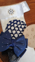 Load image into Gallery viewer, ERA Euro Katharina Pre-tied Stock Tie Plastron - White with rose gold piping & Swarovski Crystals
