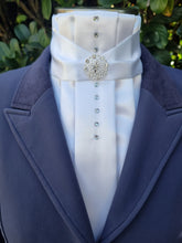 Load image into Gallery viewer, ERA Euro Adeline Stock Tie - White satin with Crystal detail down the centre
