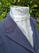Load image into Gallery viewer, ERA Euro Adeline Stock Tie - White satin with Crystal trim down centre