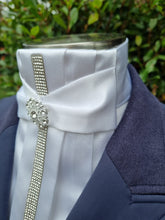 Load image into Gallery viewer, ERA Euro Adeline Stock Tie - White satin with Crystal trim down centre