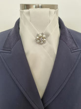 Load image into Gallery viewer, ERA ALEX Stock Tie - Cream satin with pleated centre & pearl crystal brooch