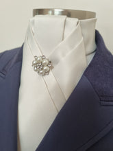 Load image into Gallery viewer, ERA ALEX Stock Tie - Cream satin with pleated centre & pearl crystal brooch