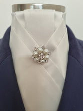 Load image into Gallery viewer, ERA ALEX Stock Tie - Cream satin with pleated centre & pearl crystal brooch