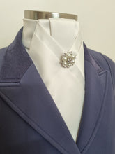 Load image into Gallery viewer, ERA ALEX Stock Tie - Cream satin with pleated centre & pearl crystal brooch