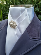 Load image into Gallery viewer, ERA ALEX Stock Tie - White satin with pleated centre & crystal brooch