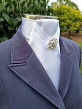 Load image into Gallery viewer, ERA ALEX Stock Tie - White satin with pleated centre & crystal brooch
