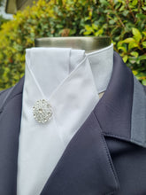 Load image into Gallery viewer, ERA ALEX STOCK TIE - White 100% cotton with pleated centre & brooch