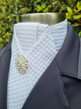 Load image into Gallery viewer, ERA ALEX STOCK TIE - White Waffle Weave poly/cotton with pleated centre & brooch