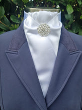 Load image into Gallery viewer, ERA DEB LUSTRE STOCK TIE - White lustre satin with brooch