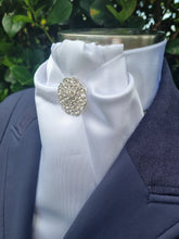 Load image into Gallery viewer, ERA DEB LUSTRE STOCK TIE - White lustre satin with brooch