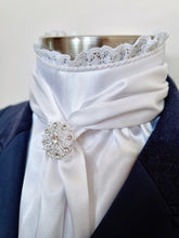 Load image into Gallery viewer, ERA Elle Stock Tie - Soft Ties with Lace trim, piping and Brooch
