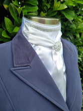 Load image into Gallery viewer, ERA Elle Stock Tie - Soft Ties with Clear Crystal trim, piping and Brooch
