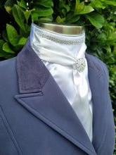 Load image into Gallery viewer, ERA Elle Stock Tie - Soft Ties with Clear Crystal trim, piping and Brooch