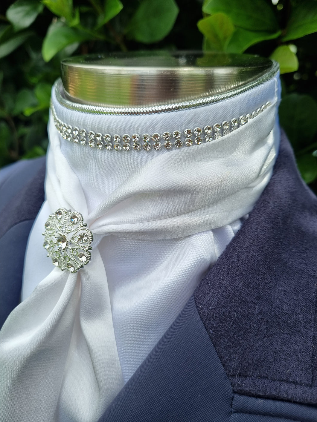 ERA Elle Stock Tie - Soft Ties with Clear Crystal trim, piping and Brooch