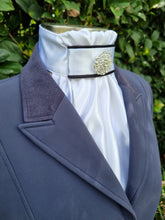 Load image into Gallery viewer, ERA EURO CHARIZE STOCK TIE - White, black piping and silver brooch