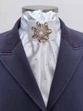 Load image into Gallery viewer, ERA EURO CHARIZE STOCK TIE - White satin with your choice of various brooches and crystals