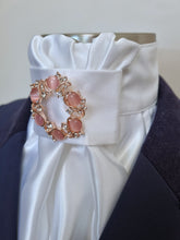 Load image into Gallery viewer, ERA Euro Charize - Pre-tied Stock Tie - White Satin with or without Crystals & choice of brooch