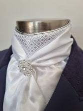 Load image into Gallery viewer, ERA Elle Stock Tie - Soft Ties with silver diamond brocade and Brooch