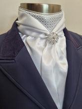 Load image into Gallery viewer, ERA Elle Stock Tie - Soft Ties with silver diamond brocade and Brooch