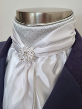 Load image into Gallery viewer, ERA Elle Stock Tie - Soft Ties with silver piping, silver spot brocade & brooch