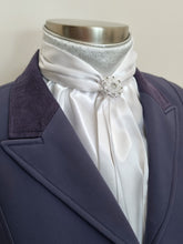 Load image into Gallery viewer, ERA Elle Stock Tie - Soft Ties with silver piping, silver spot brocade & brooch