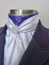 Load image into Gallery viewer, ERA Elle Stock Tie - Soft Ties with Purple sequins & brooch