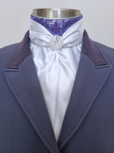 Load image into Gallery viewer, ERA Elle Stock Tie - Soft Ties with Purple sequins & brooch