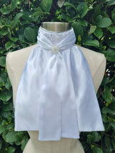 Load image into Gallery viewer, ERA Elle Pre-tied Stock Tie - White satin Soft Ties with Scattered Sparkles & Brooch