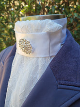 Load image into Gallery viewer, ERA EURO LYNDAL GRACE Stock Tie - White lace and satin with choice of brooch